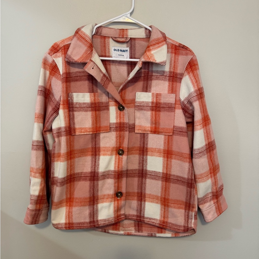 Old Navy Pink and Orange Plaid Kids Jacket